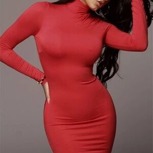 JLUXLABEL BLACK JANESSA DOUBLE LINED TURTLENECK DRESS (shown red in picture)